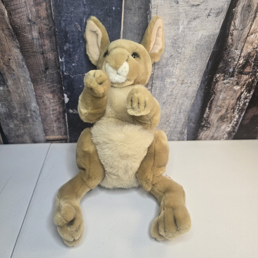 Aurora Kangaroo Plush Puppet Has Pouch Soft Fuzzy Stuffed Animal